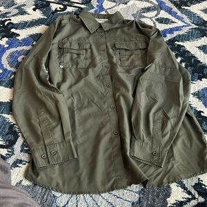 Women's Olive Green Long Sleeve Button Down Utility Top Size XL